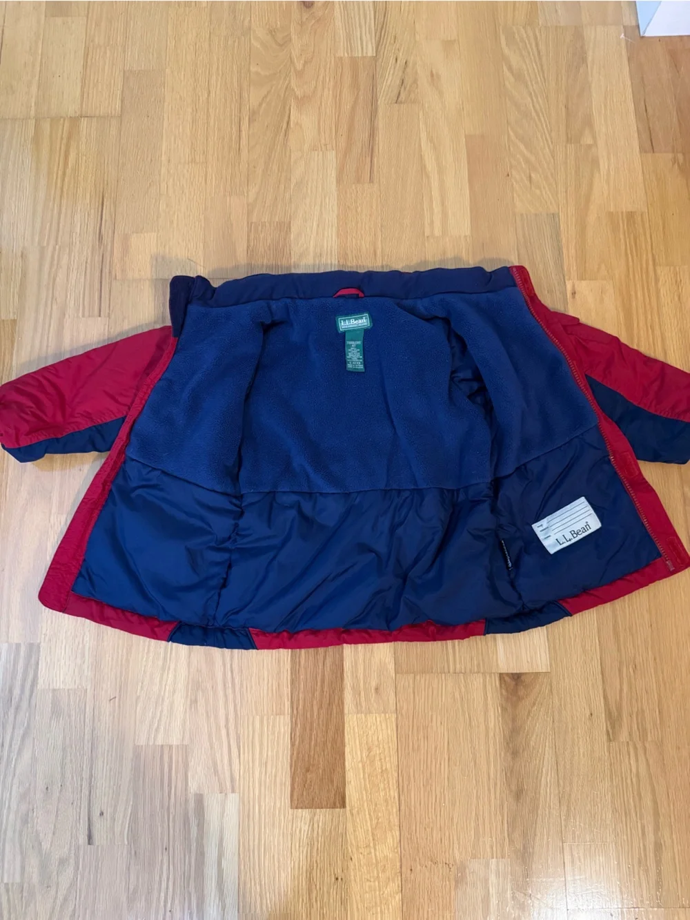 L.L. Bean Boy’s Thinsulate Parka Red/Navy Full Zip Size 4T Hidden Hood